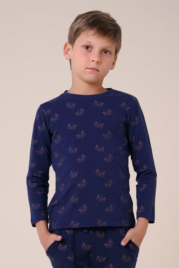 Boys Navy Crown Printed T-shirt ( 12/18mths-7yrs)