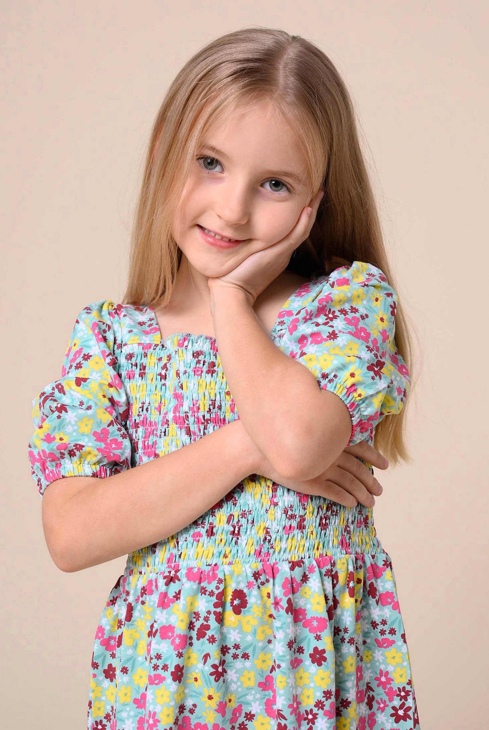 Girls Printed Smoky Tiered Dress ( 5yrs-11yrs)