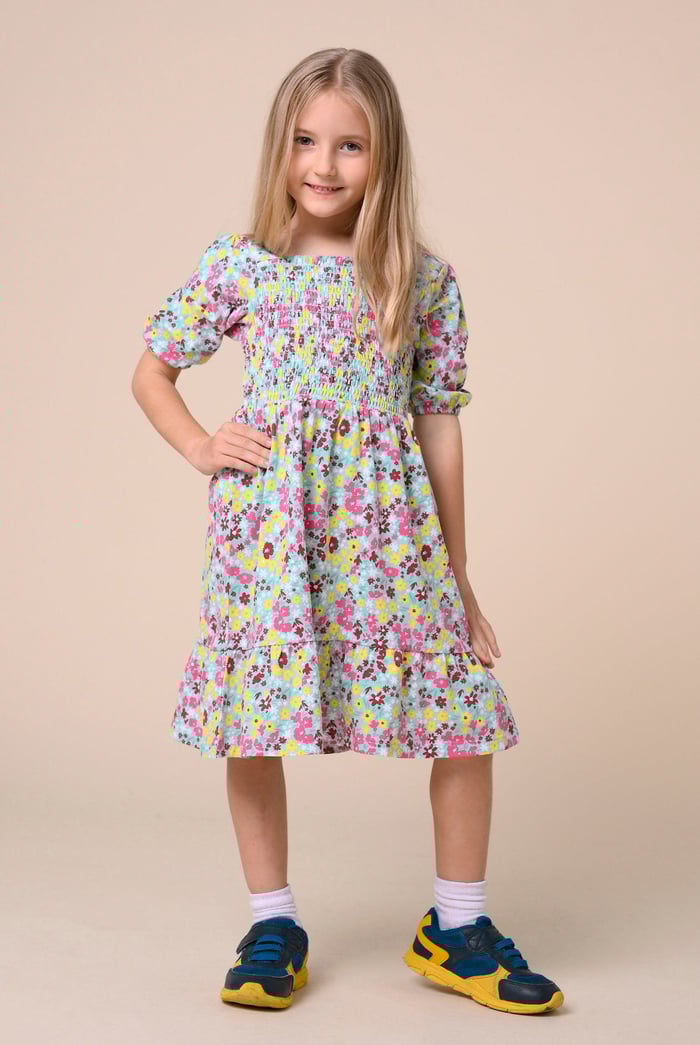 Girls Printed Smoky Tiered Dress ( 5yrs-11yrs)