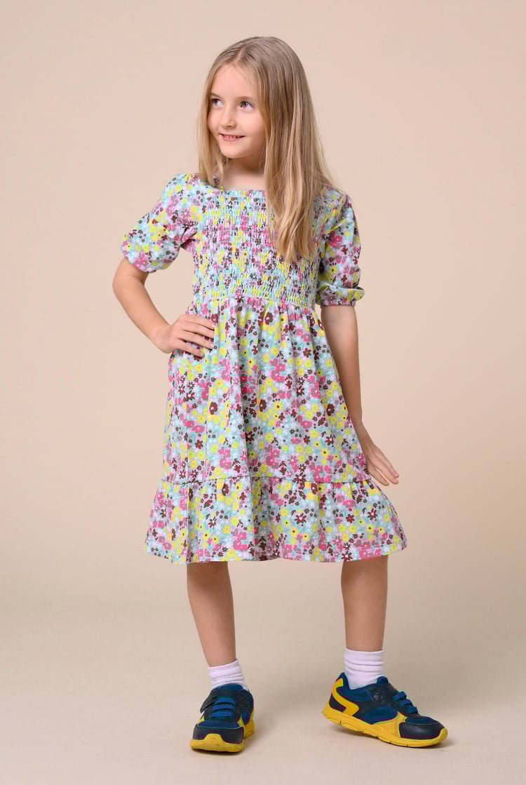 Girls Printed Smoky Tiered Dress ( 5yrs-11yrs)