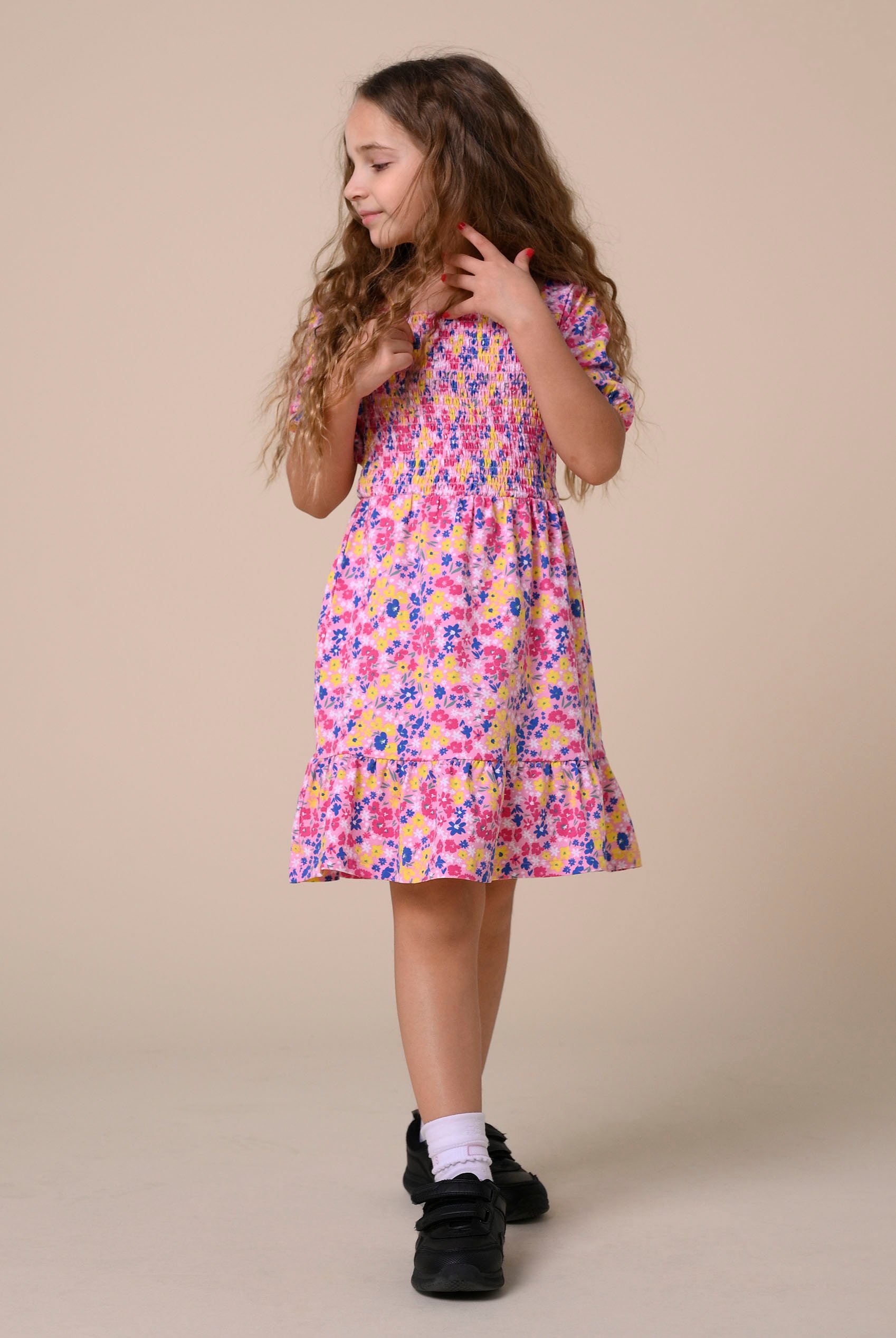 Girls Printed Smoky Tiered Dress ( 5yrs-11yrs)