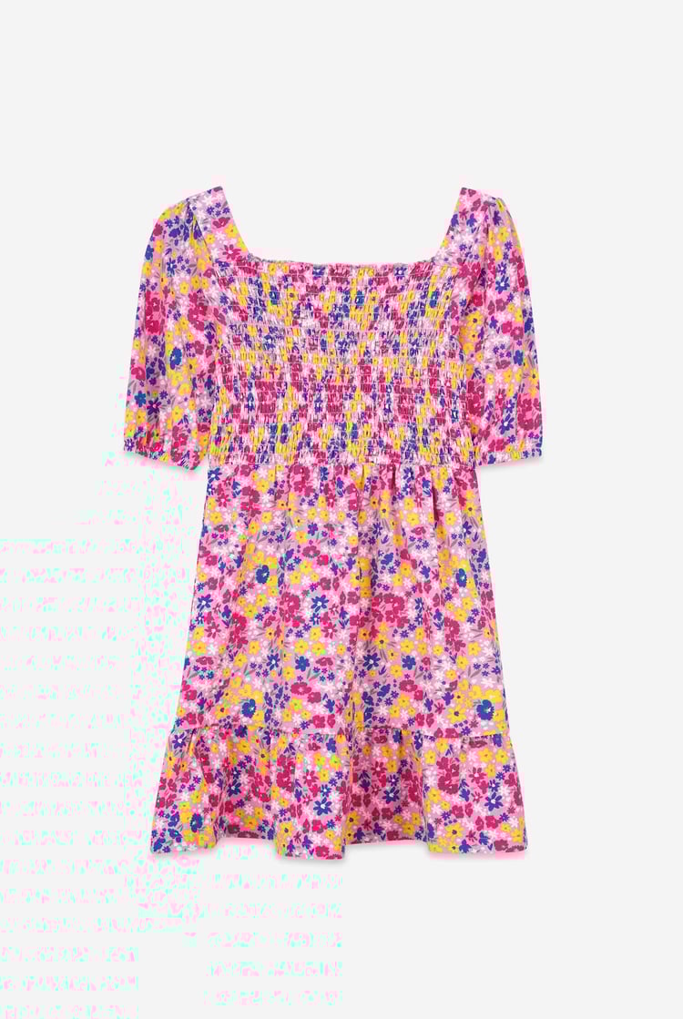 Girls Printed Smoky Tiered Dress ( 5yrs-11yrs)