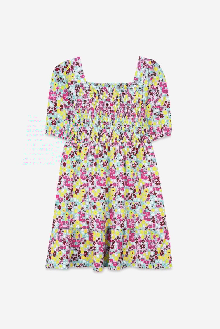Girls Printed Smoky Tiered Dress ( 5yrs-11yrs)