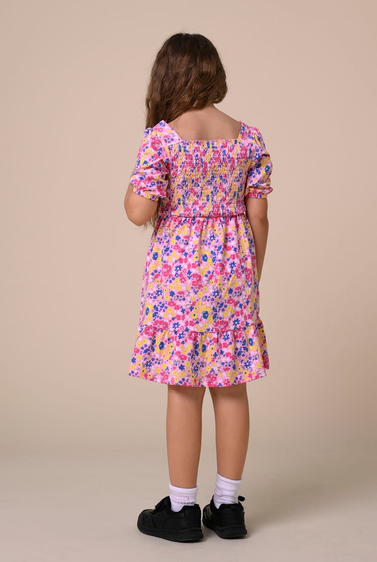 Girls Printed Smoky Tiered Dress ( 5yrs-11yrs)