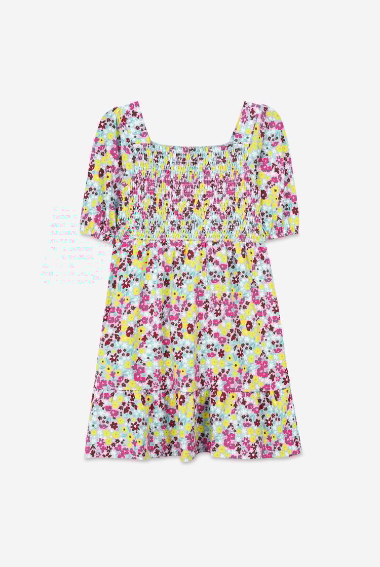 Girls Printed Smoky Tiered Dress ( 5yrs-11yrs)