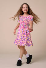 Girls Printed Smoky Tiered Dress ( 5yrs-11yrs)