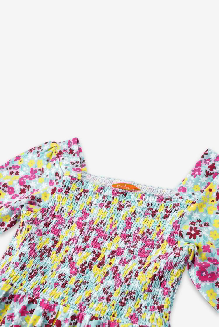 Girls Printed Smoky Tiered Dress ( 5yrs-11yrs)