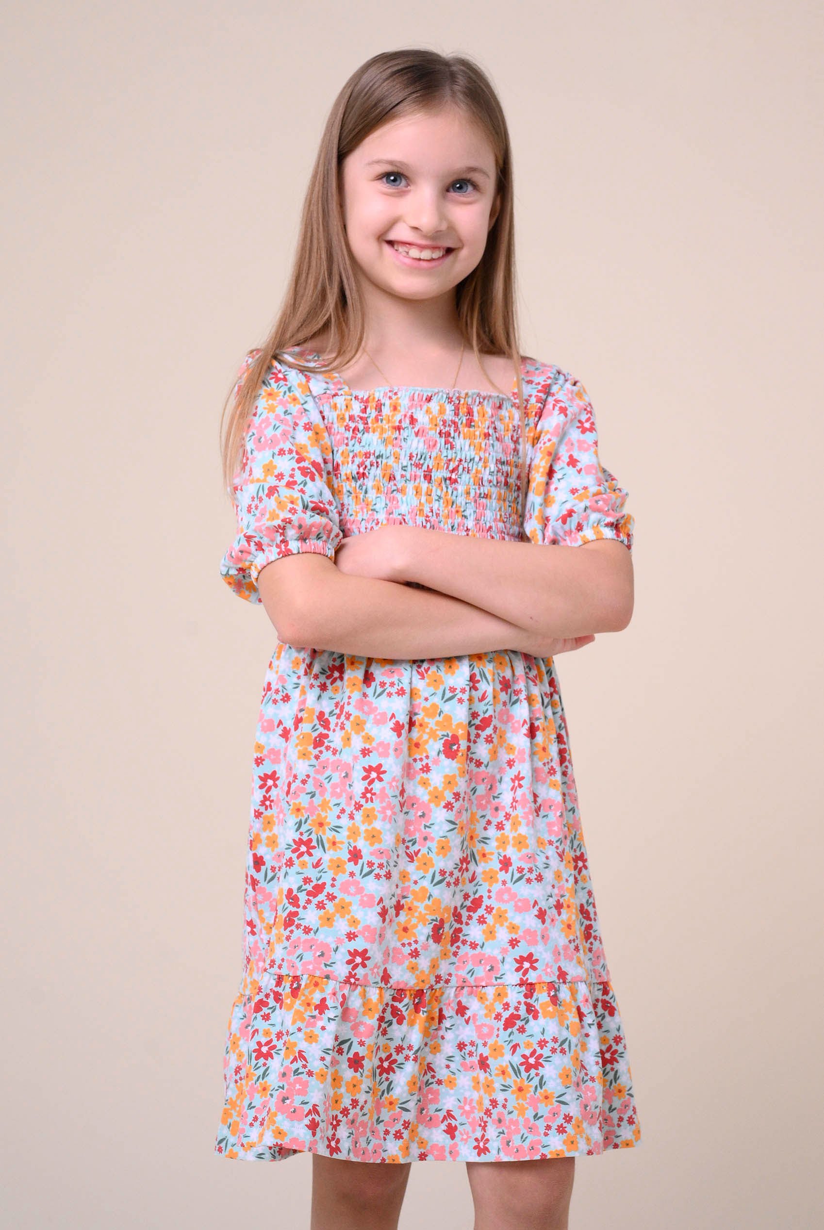 Girls Printed Smoky Tiered Dress ( 5yrs-11yrs)