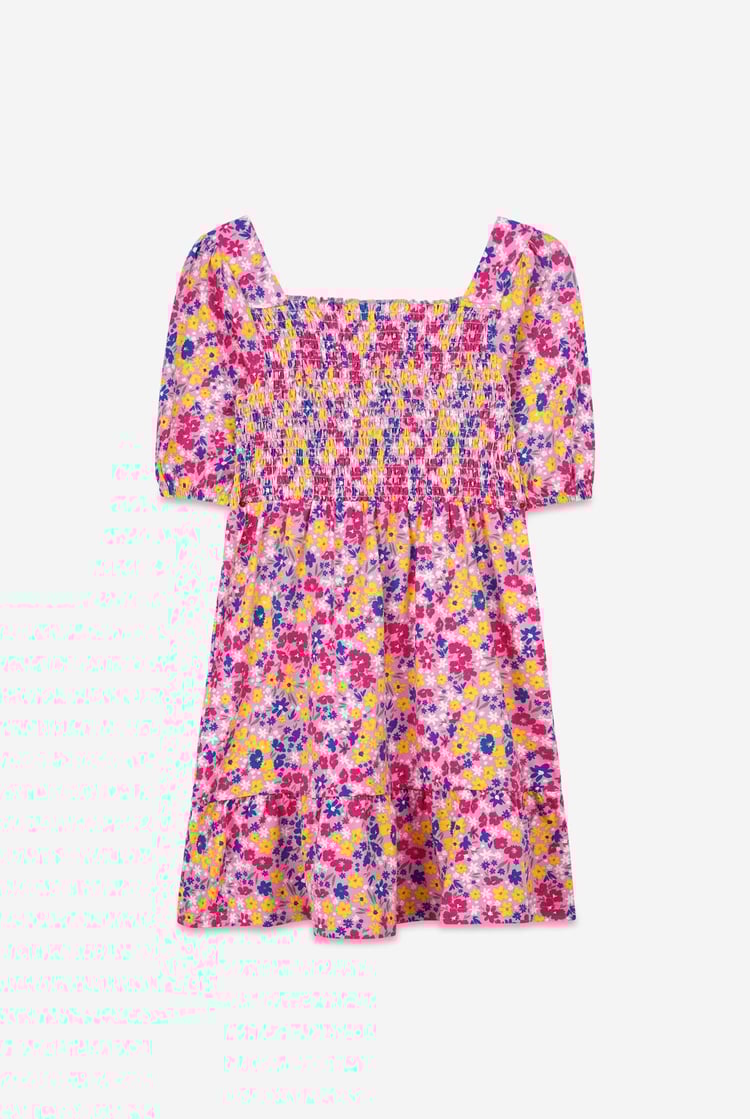 Girls Printed Smoky Tiered Dress ( 5yrs-11yrs)