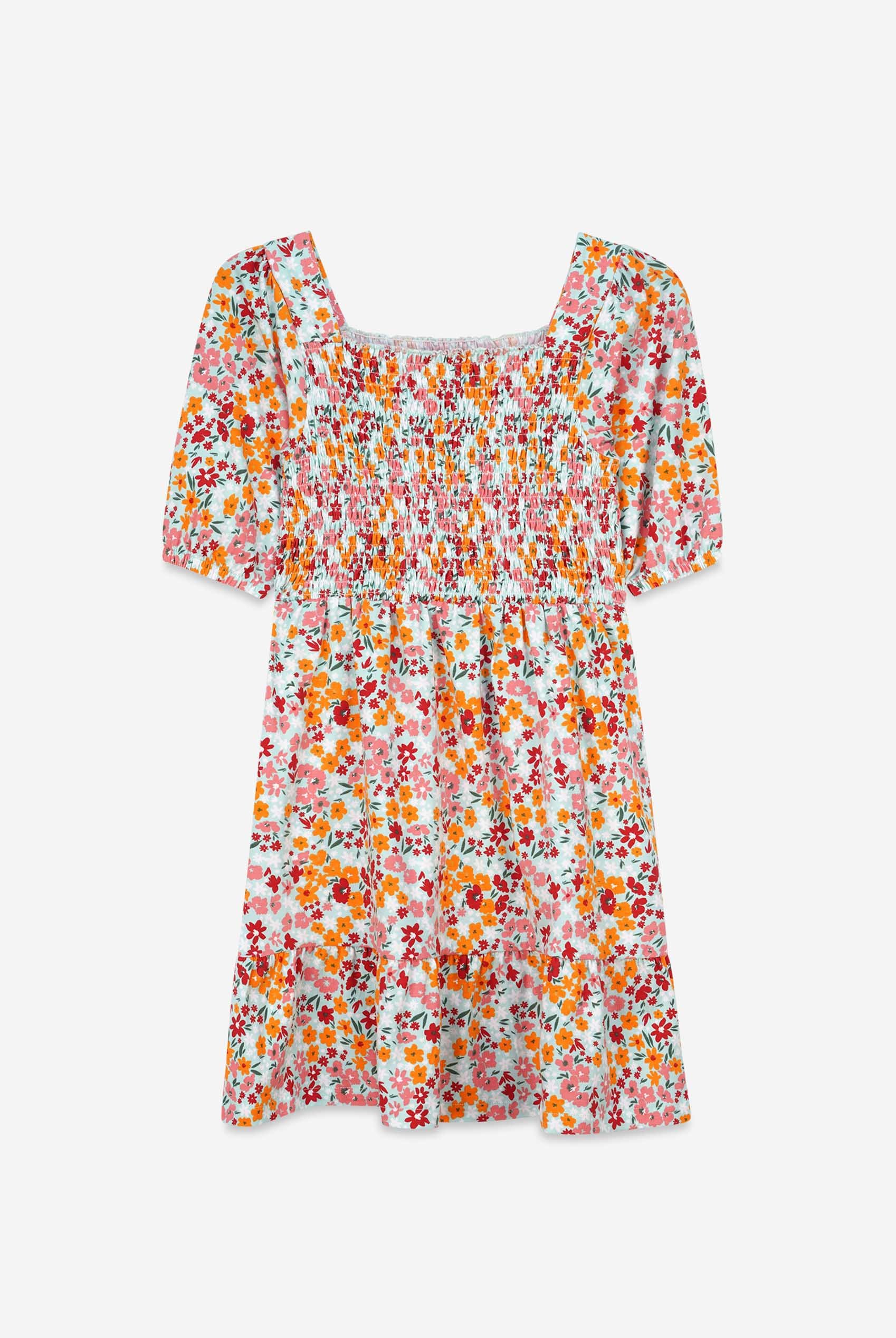 Girls Printed Smoky Tiered Dress ( 5yrs-11yrs)