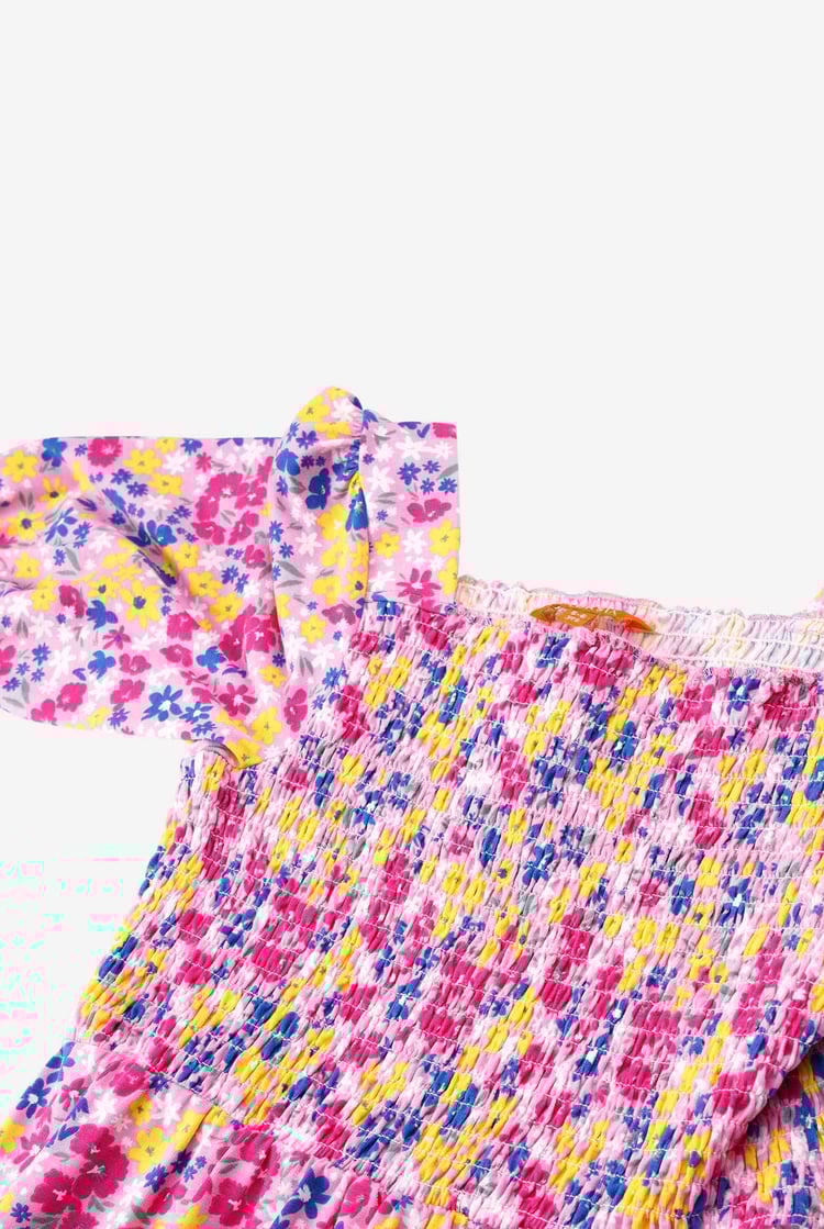 Girls Printed Smoky Tiered Dress ( 5yrs-11yrs)