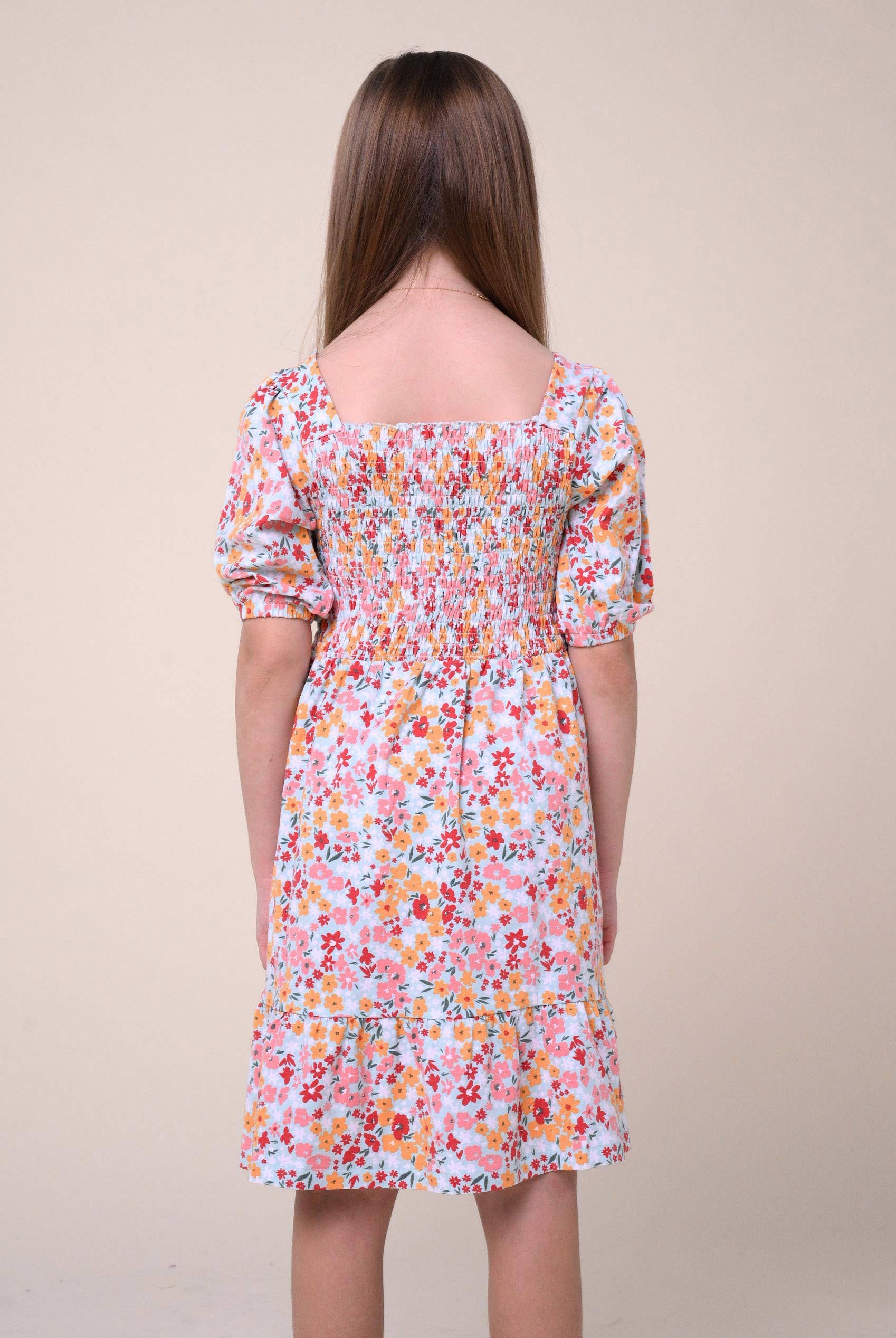 Girls Printed Smoky Tiered Dress ( 5yrs-11yrs)