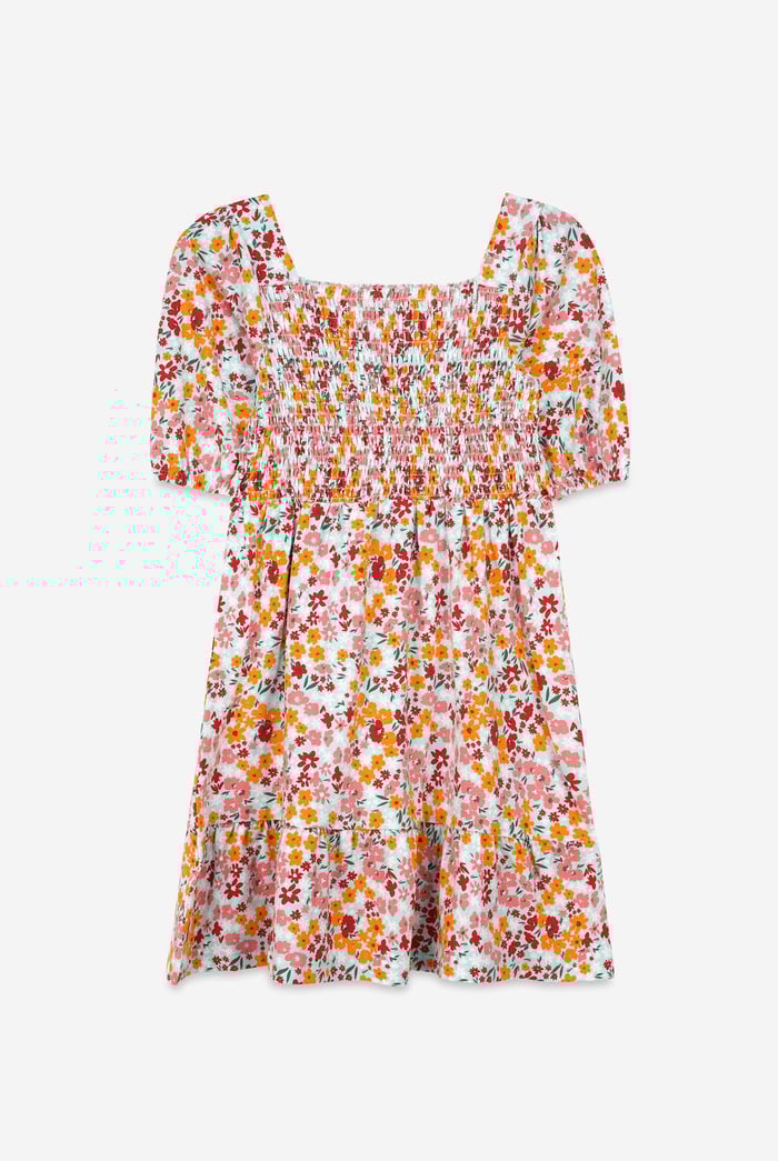 Girls Printed Smoky Tiered Dress ( 5yrs-11yrs)