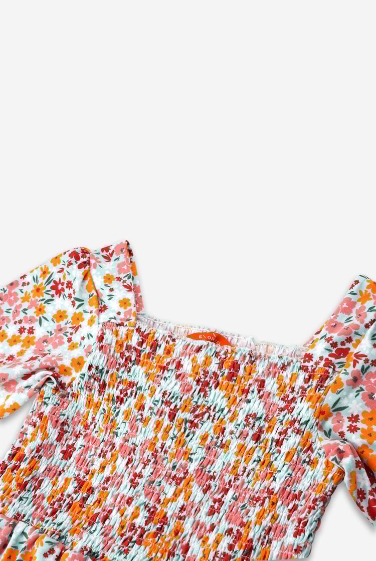 Girls Printed Smoky Tiered Dress ( 5yrs-11yrs)