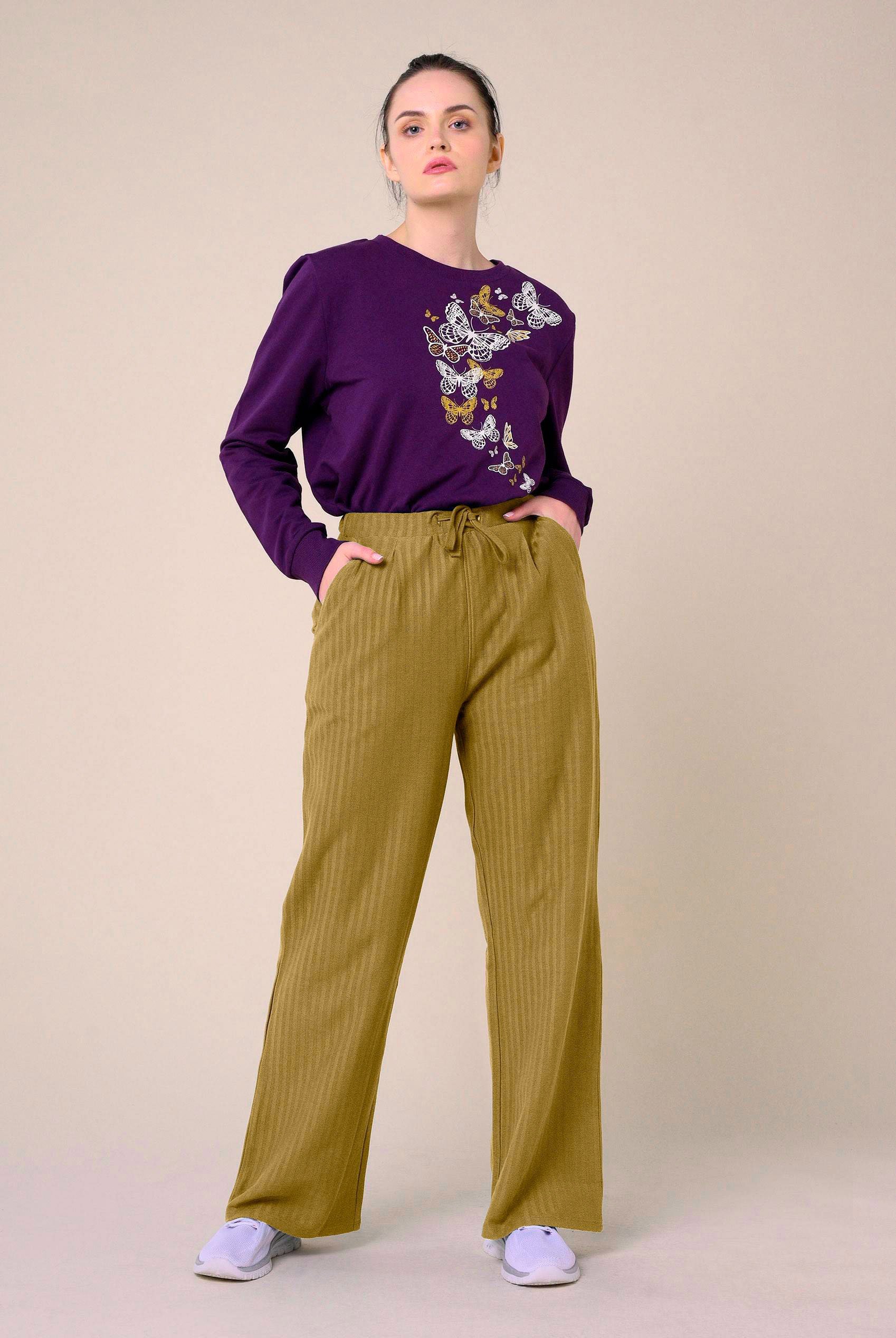 Womens Herringbone Wide Leg Trouser