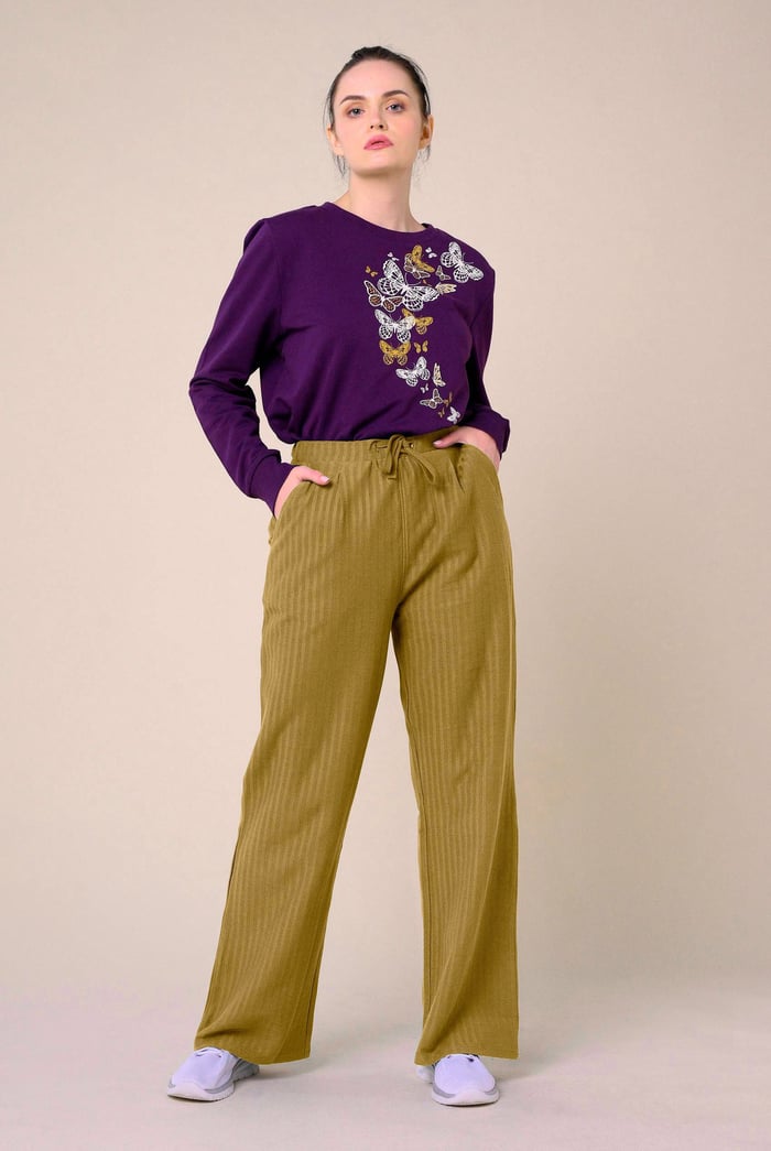 Womens Herringbone Wide Leg Trouser