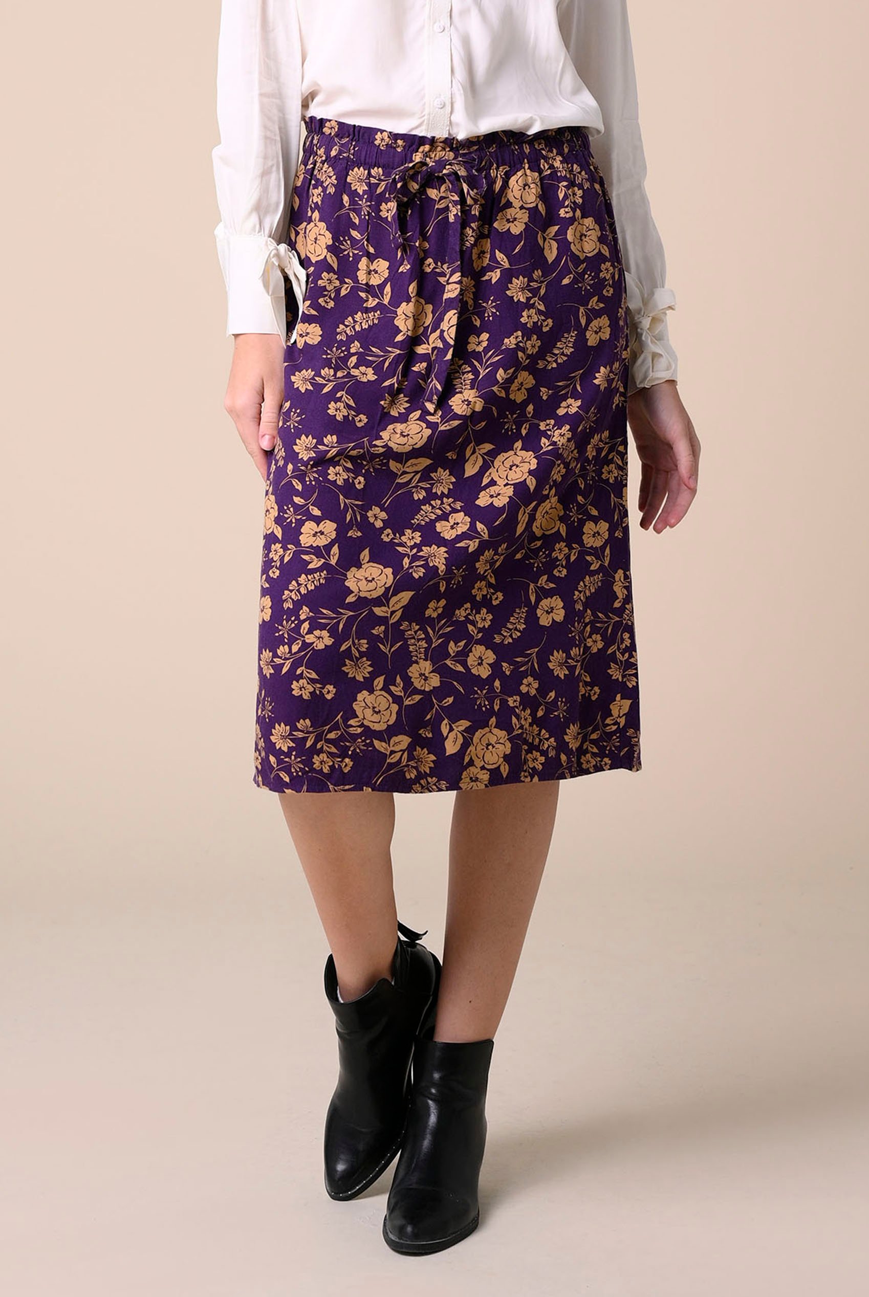 Womens Floral Print Midi Skirt