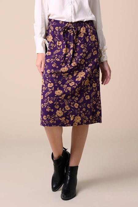 Womens Floral Print Midi Skirt