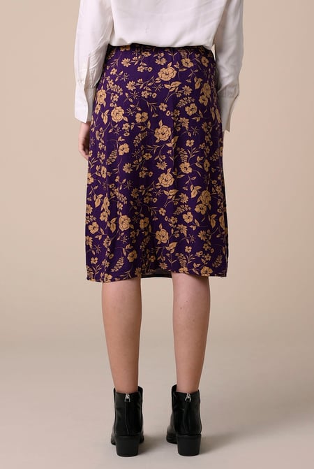 Womens Purple Floral Print Midi Skirt