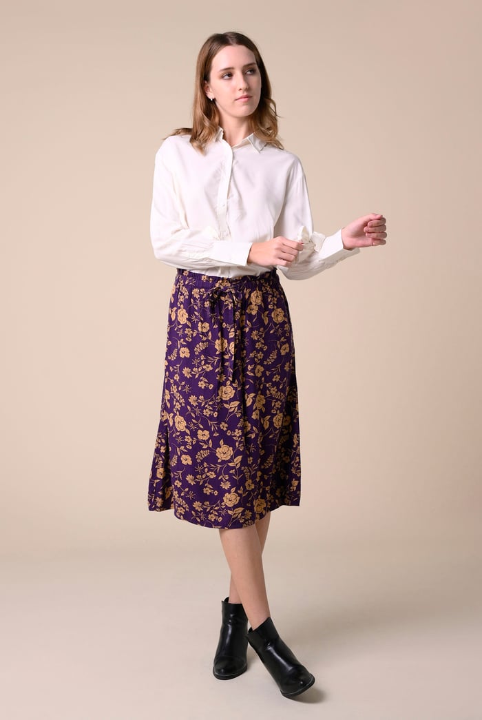 Womens Floral Print Midi Skirt
