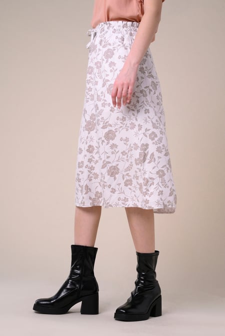 Womens White Floral Print Midi Skirt