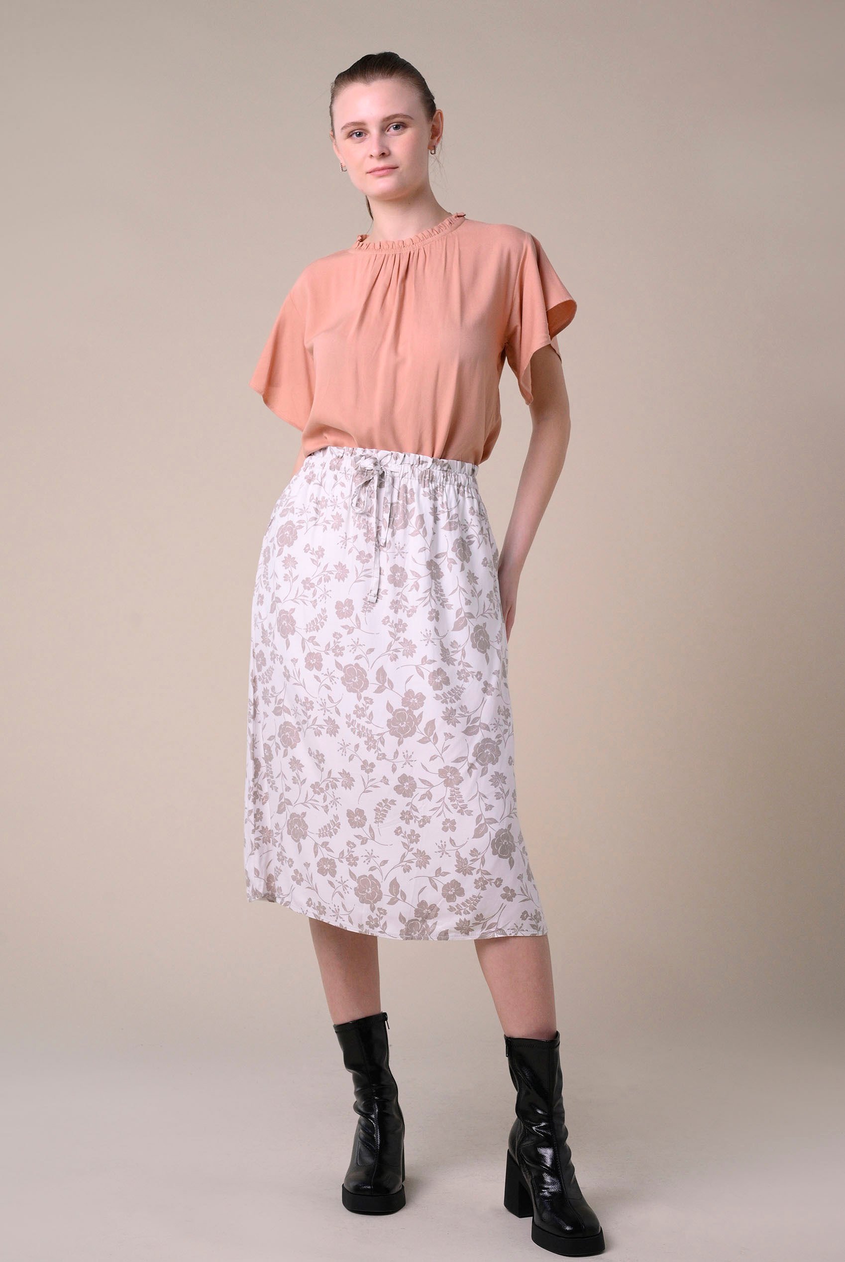 Womens Floral Print Midi Skirt