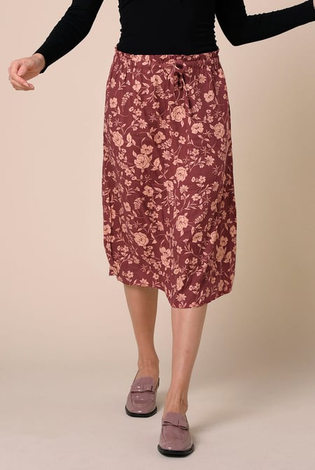 Womens White Floral Print Midi Skirt