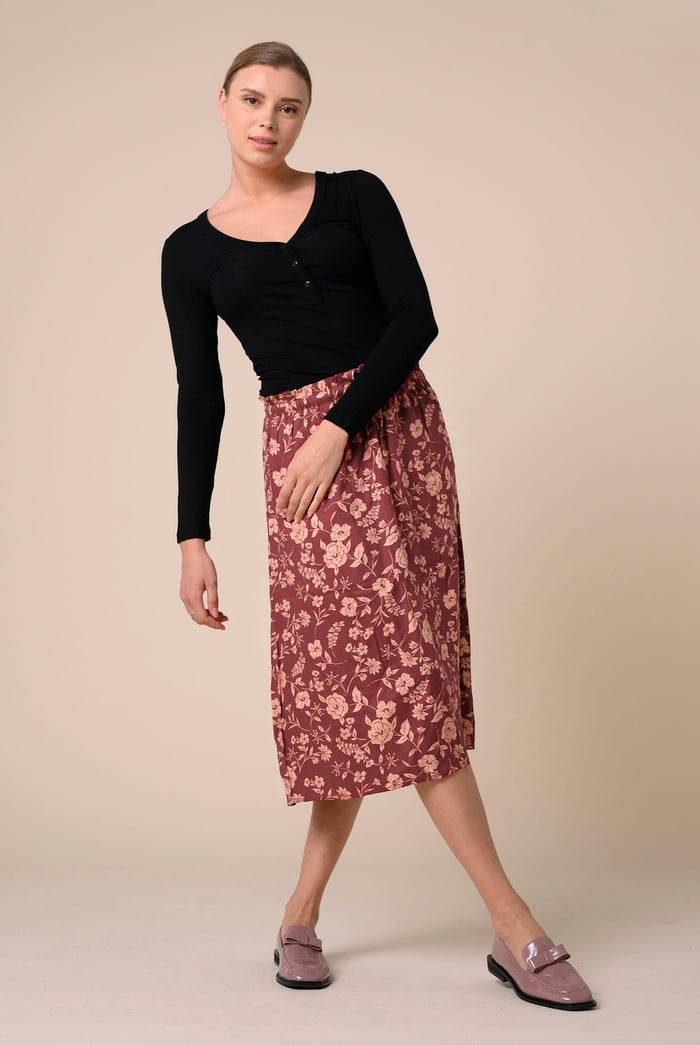 Womens Floral Print Midi Skirt