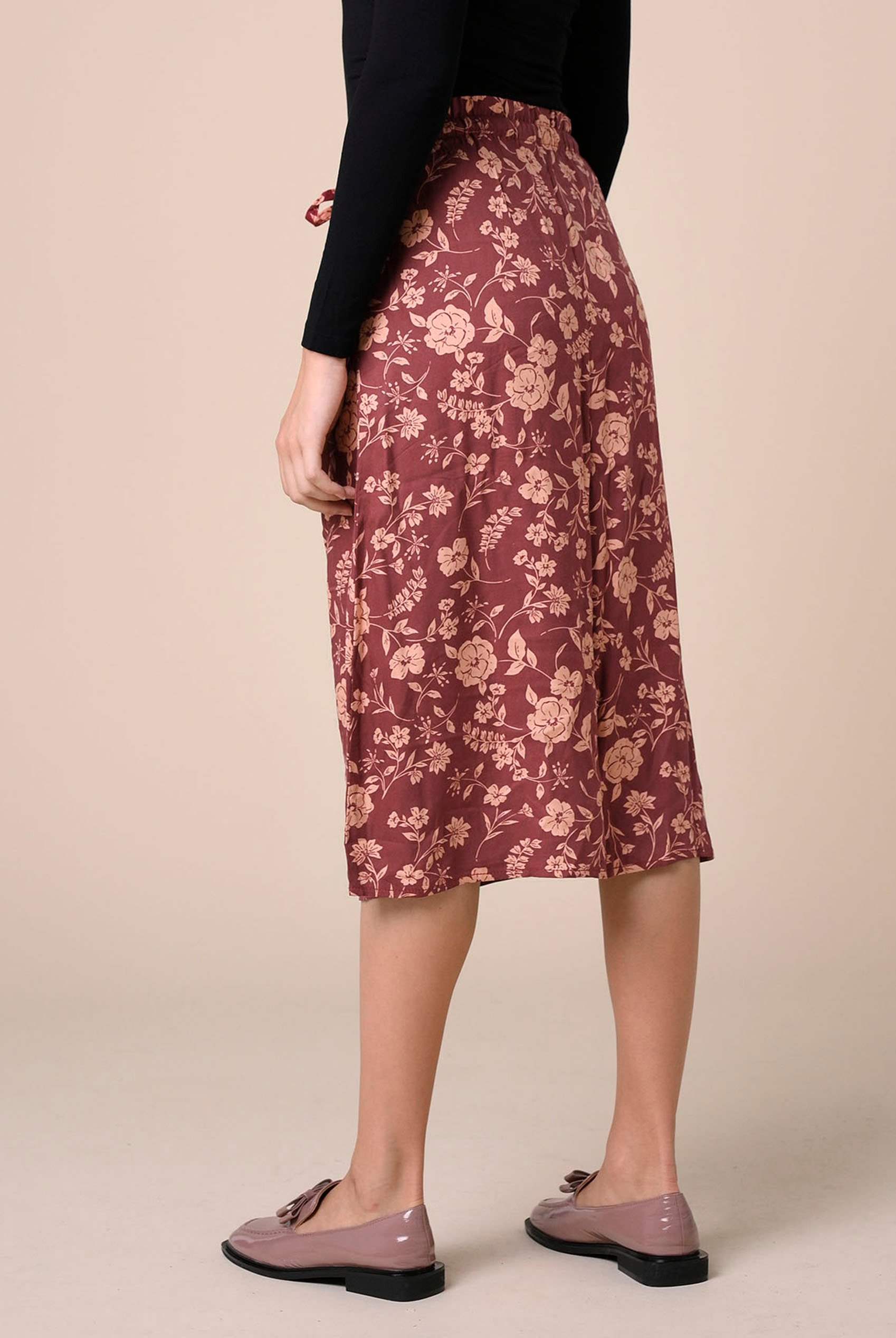 Womens Floral Print Midi Skirt