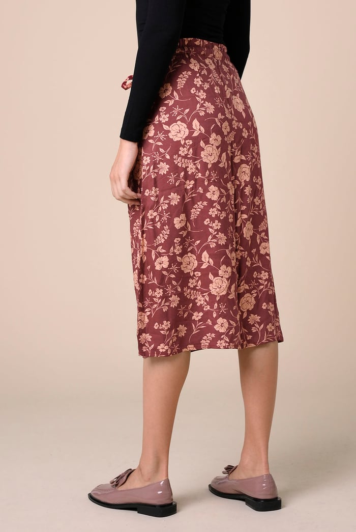 Womens Floral Print Midi Skirt
