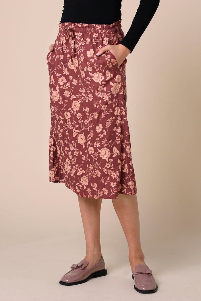 Womens Floral Print Midi Skirt