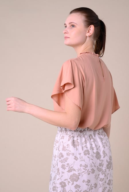 Womens Cream Ruffle Stand Collar Tops