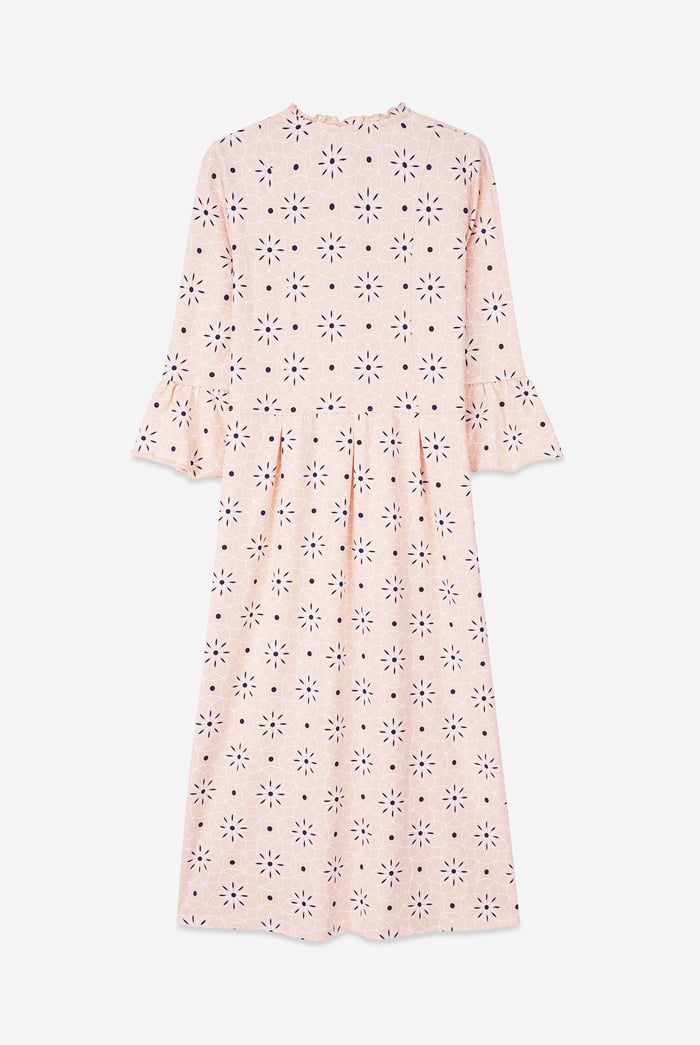 Ditsy Floral Flounce Sleeve Midi Dress