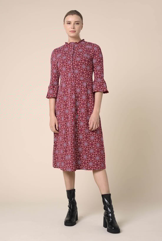 Ditsy Floral Flounce Sleeve Midi Dress