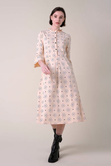 Ditsy Floral Flounce Sleeve Midi Dress
