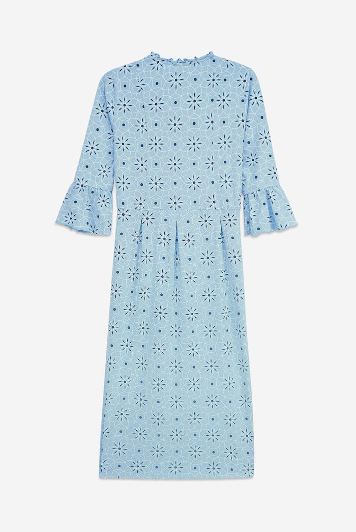 Ditsy Floral Flounce Sleeve Midi Dress