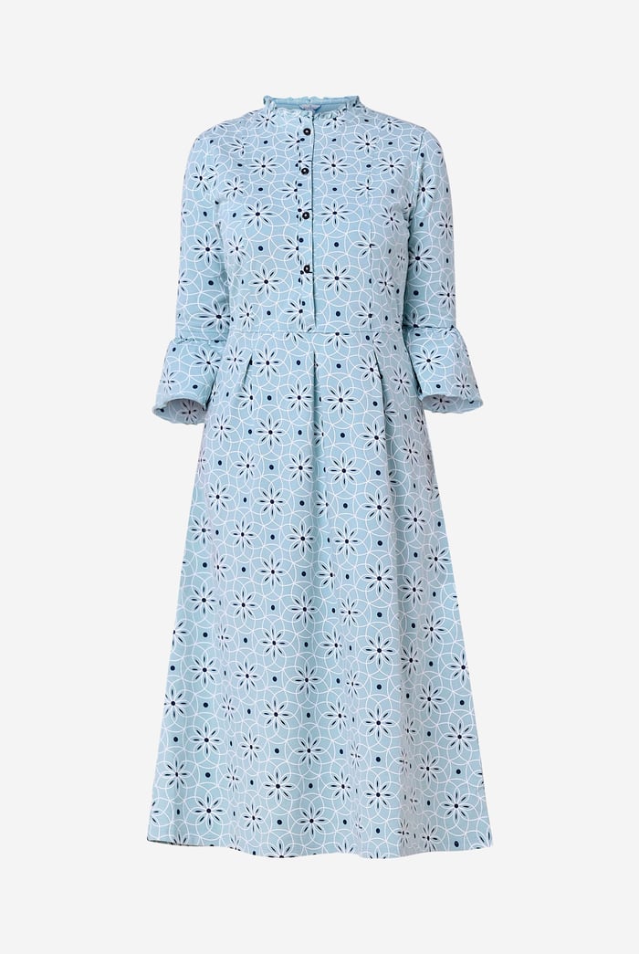 Ditsy Floral Flounce Sleeve Midi Dress