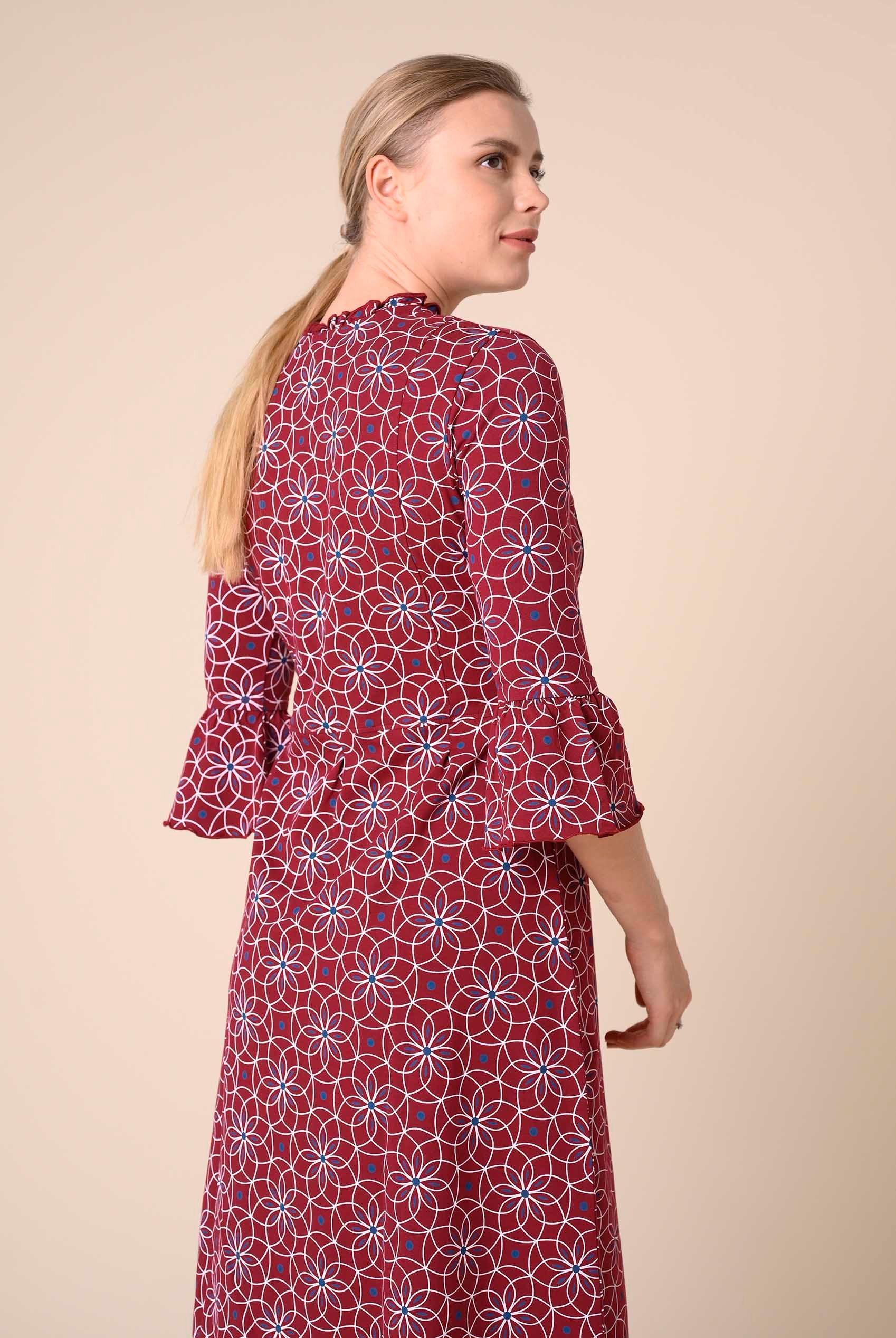 Ditsy Floral Flounce Sleeve Midi Dress