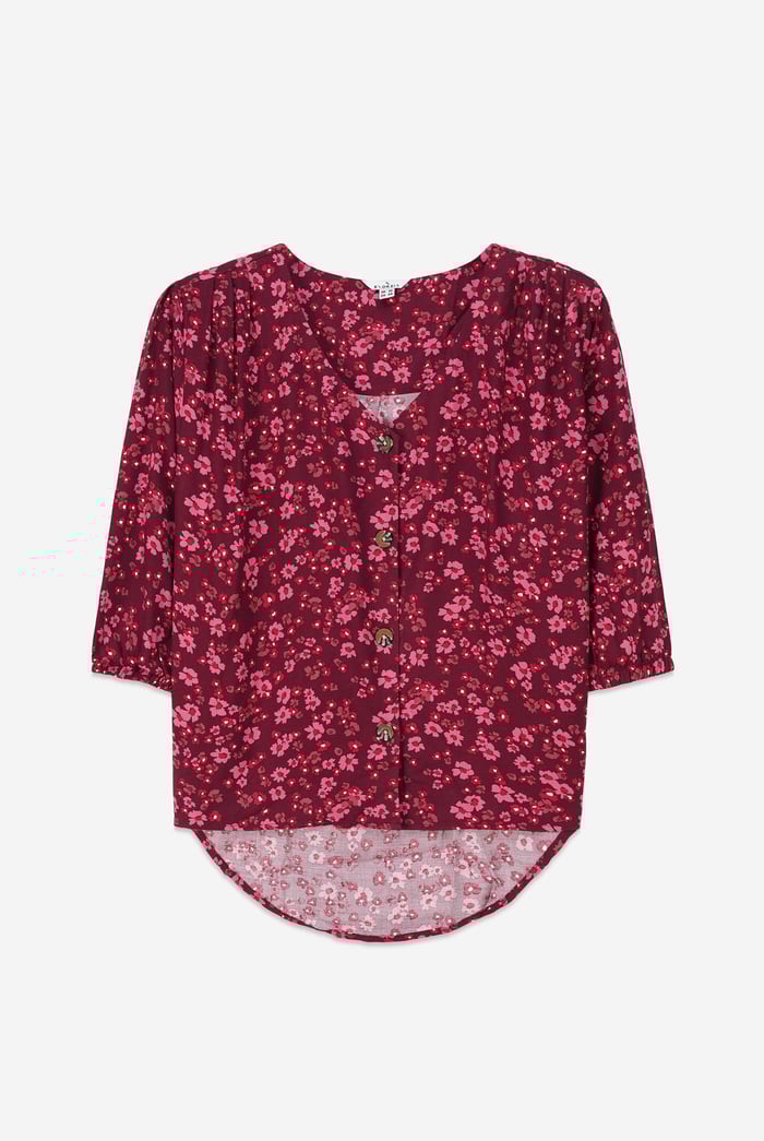 Womens Floral Print Button Front Blouse