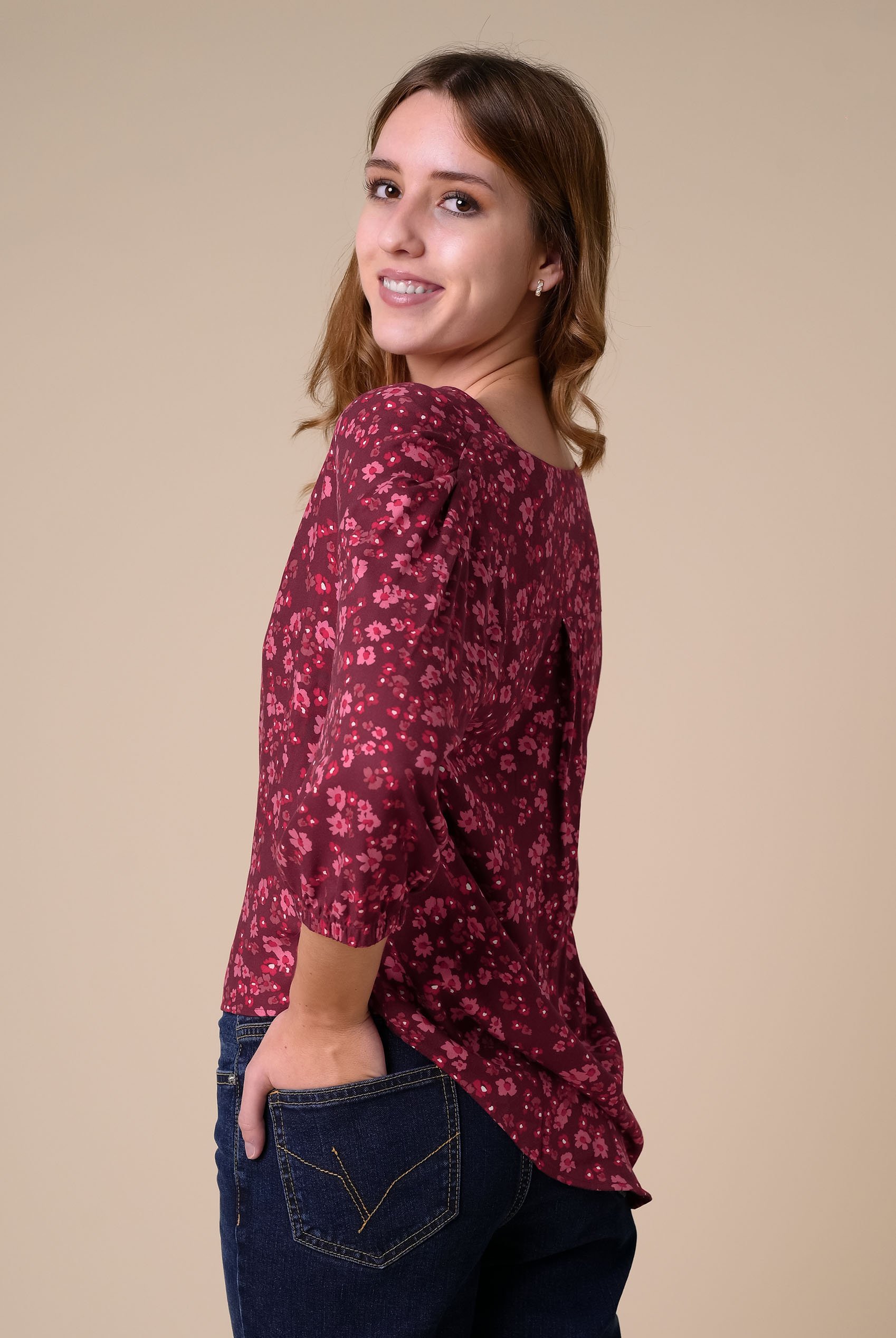 Womens Floral Print Button Front Blouse