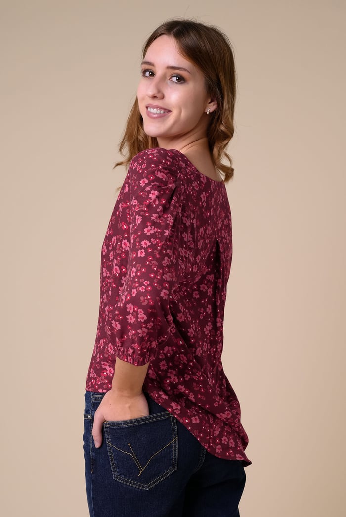 Womens Floral Print Button Front Blouse