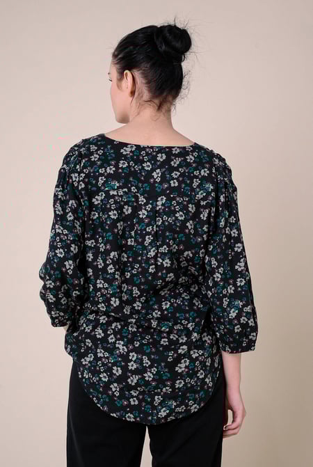 Womens Black Floral Print Button Front Blouse