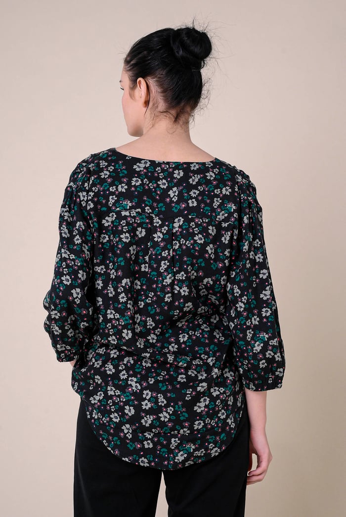 Womens Floral Print Button Front Blouse