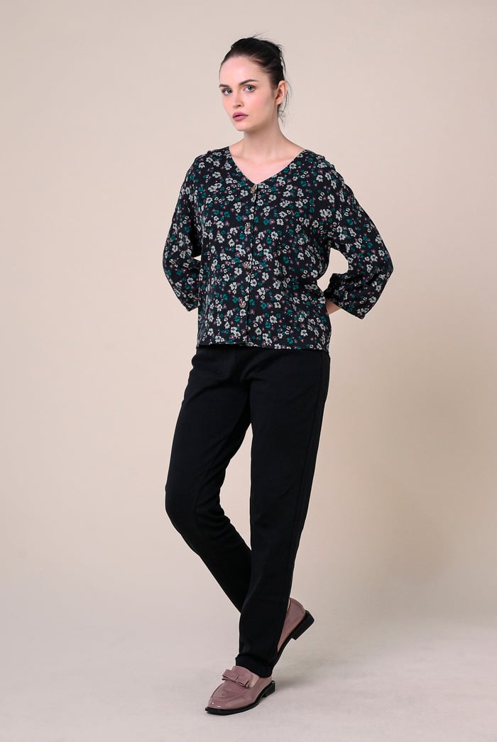 Womens Floral Print Button Front Blouse