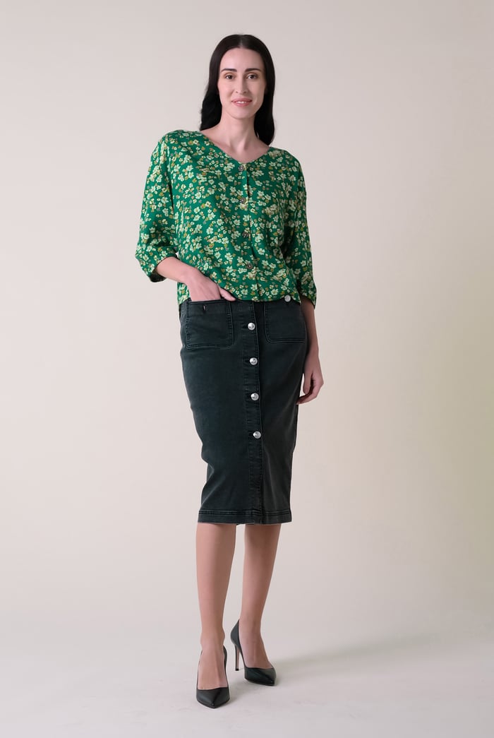 Womens Floral Print Button Front Blouse