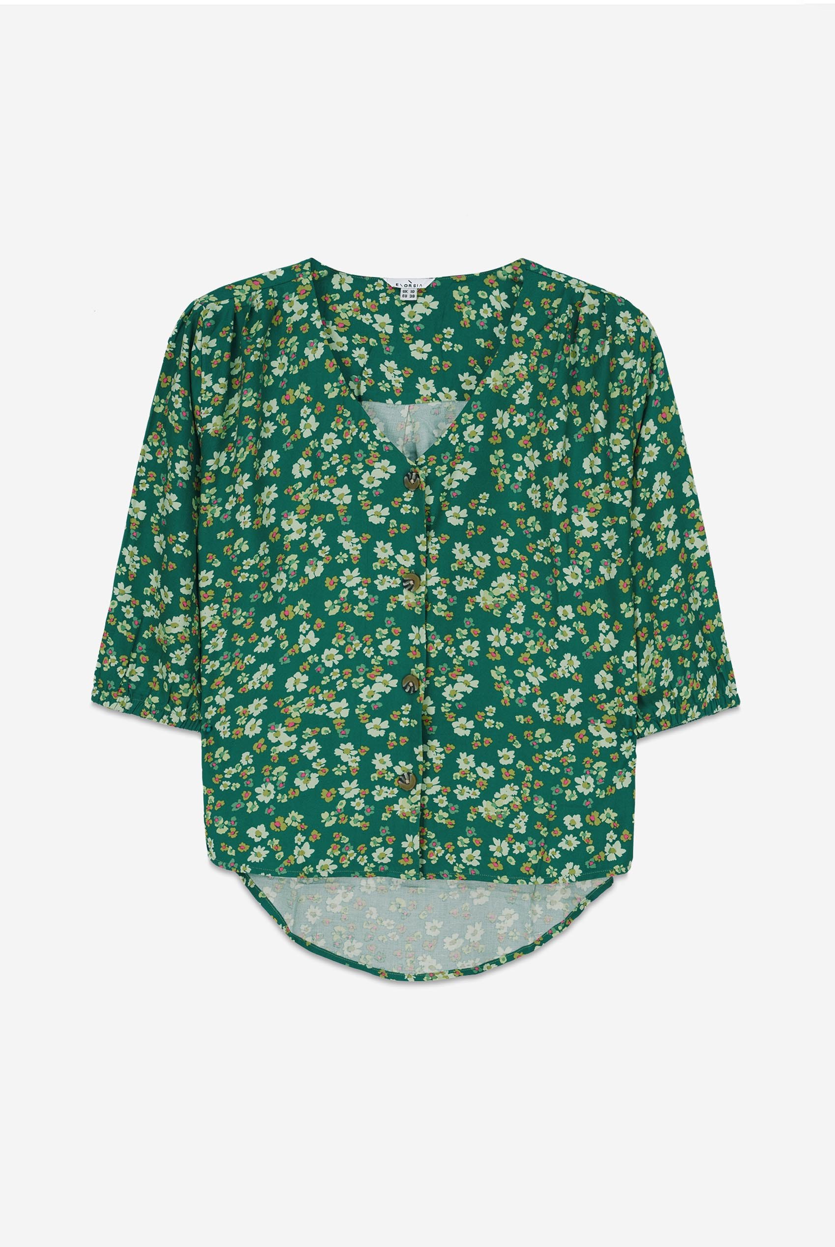 Womens Floral Print Button Front Blouse
