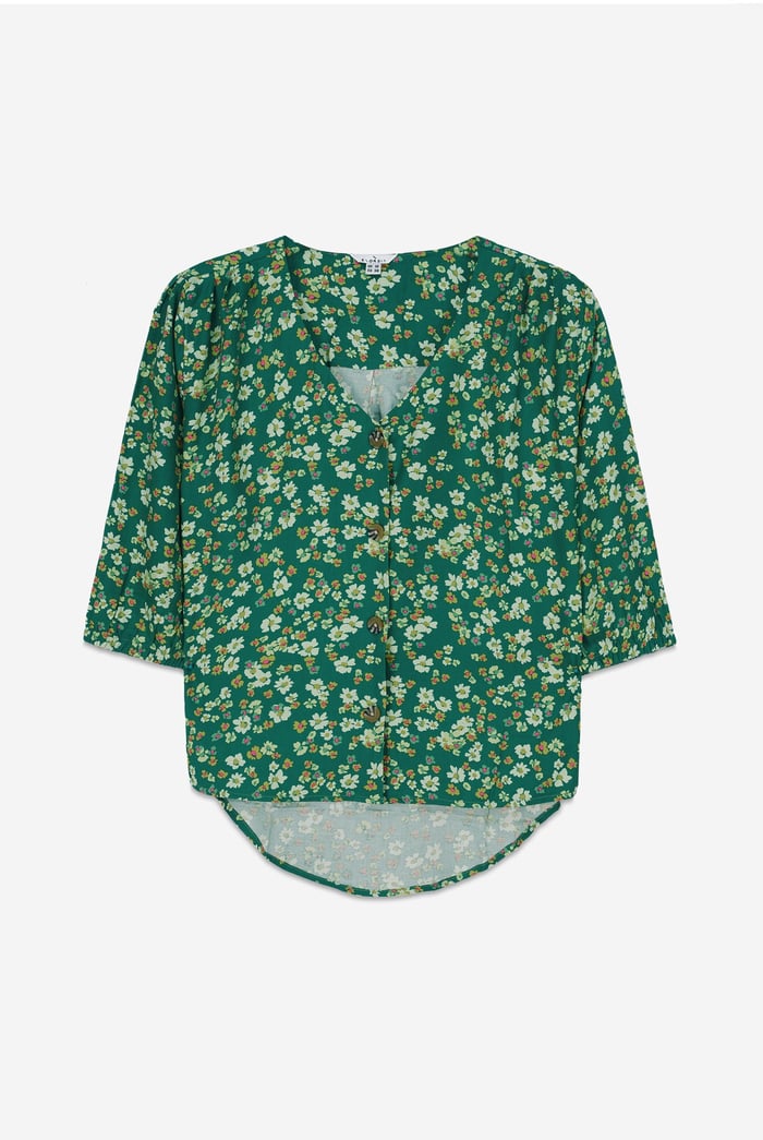 Womens Floral Print Button Front Blouse