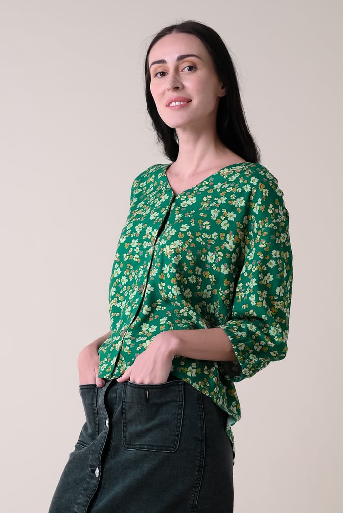 Womens Floral Print Button Front Blouse