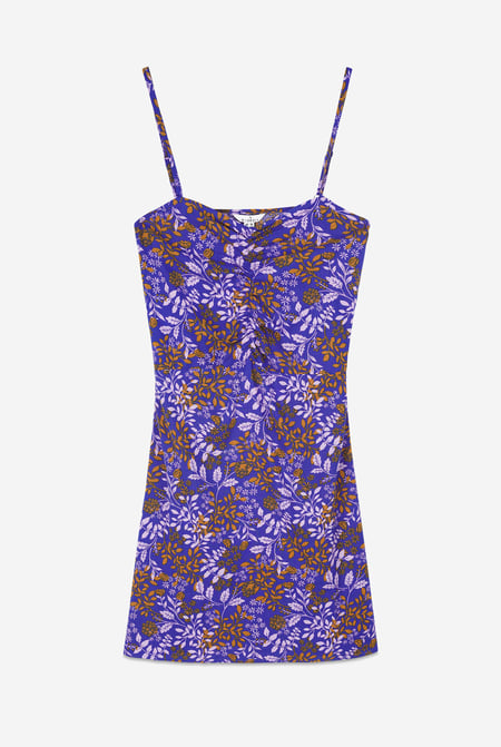 Women's Blue Cami Mini Dress with Ruched Front