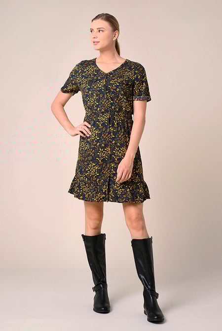 Womens Red V-neck Button Through Dress